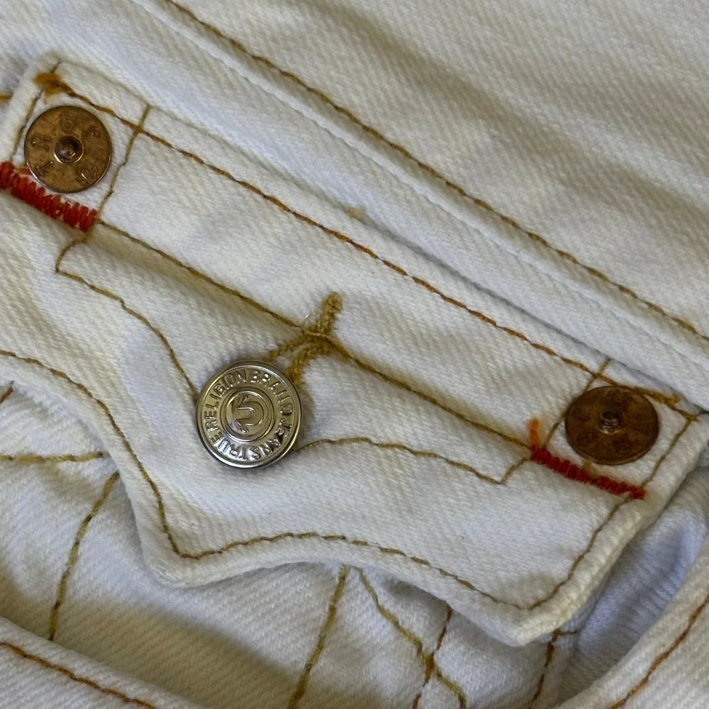 Vintage True Religion Mens White Denim Jeans Horseshoe Stitching Y2 Made in USA